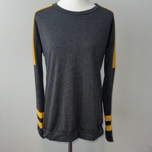 12PM by Mon Ami Gray and Yellow Long Sleeve Knit Stretch Top Women's M